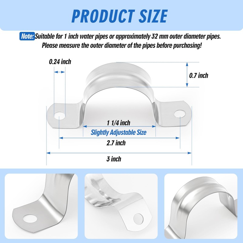 Yaocom 100 Pcs 1 1/4 Inch Pipe Strap Stainless Steel