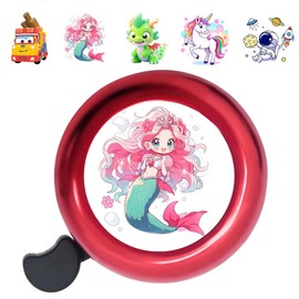 Children's Bicycle Bell, Children's Bicycle Bell for Boys / Girls, for Bicycle Balance Bike Scooter Tricycle, Mountain Bike, Children's Bicycle Bell Girls Boys (Bells + 6 Stickers) (Red)