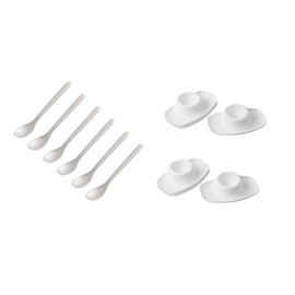 FACKELMANN 12-Piece Breakfast Set Egg Spoon White with Egg Cup White High-Quality Plastic Ideal for Breakfast Table