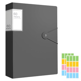 A4 Display Folders, 60 Pockets Display Book Folders with Plastic Sleeves, Folders with Plastic Pockets & Safety Rope Presentation Folder Project Folders or School & Offices Business (Black)