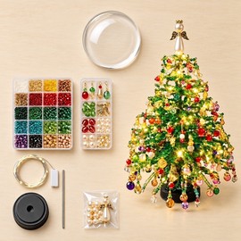 DIY Beaded Christmas Tree Craft Kit for Holiday Decorating – 3D Plastic Bead Project with LED Lights for Adults