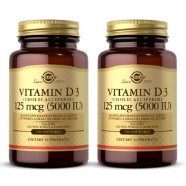 Solgar Vitamin D3 (Cholecalciferol) 125 mcg (5,000 IU) Softgels 1 ea (Pack of 2)