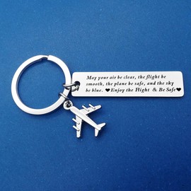 Pilot Gift Fly Safe Keychain Flight Attendant Traveling Gifts May Your Air Be Clear The Flight Be Smooth The Plane Keep Safe Keyring Birthday Christmas Jewelry Gift for Airplane passenger Aviation