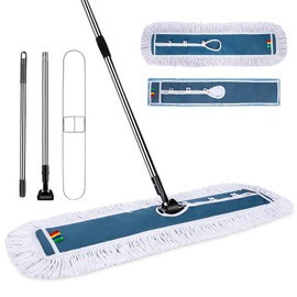 40 Inch Commercial Industrial Dust Mop with 2 Pads, Commercial Mop for Dry and Wet Cleaning, Stainless Steel Handle, Heavy Duty Floor Duster Mop for Warehouse Factory Mall Garage