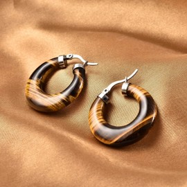 SHOP LC Tigers Eye Yellow Hoop Earrings for Women Jewelry Stainless Steel Clip on Clasp Birthday Gifts for Women