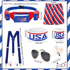 Patriotic Beverage Beer Belt Costume Set 4th of July Fanny Pack Shorts Sunglasses Wristband Headband 250th Anniversary Patriotic Party Supplies for Men Women Independence Veterans Memorial Day (L)