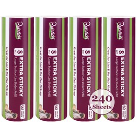 Ruisticki 8 inch Lint Roller Refill for Scotch-Brite Pet Extra Sticky Large Surface Roller 50% Stickier Lint Roller Refill, Works Great On Pet Hair, 4 Refills, 60 Sheets per Refill, 240 Sheets Total