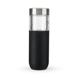 HOST Freeze Double Walled Insulated Water Bottle Freezer Cooling Tumbler with Active Cooling Gel Stainless Steel Lid and Silicone Grip, Set of 1 20 Oz Plastic Bottle, Black