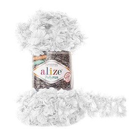 Alize Puffy Fur 100 g Knitting Yarn Plain Fringe Knitting Wool without Needle Choice of Colours Colour: 6100 White