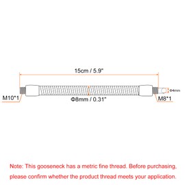 PATIKIL 5.9" Universal Gooseneck Hose, 1 Pcs M10 to M8 Fine Thread Bendable Metal Hose Flexible Arm Soft Tube Extension for Lamp, DIY Equipment, Black