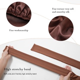 Monopa Long Satin Bonnet for Braids - Elastic Silk Hair Bonnets for Sleeping Night Cap Stretchy Tie Band for Women(Brown)
