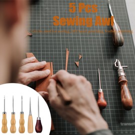 Awl Tool Leather Puncher with Wooden Handle Awl Tool for Sewing Leather Needle Wooden Handle Hole Punch Pack of 5 Leather Tool for Home Repair Woodwork Tailoring Leather Work Punching DIY Tool