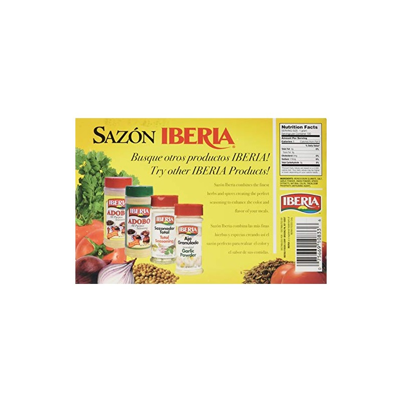 Iberia Sazon without Annatto, 3.52 oz, Perfect Seasoning Made With