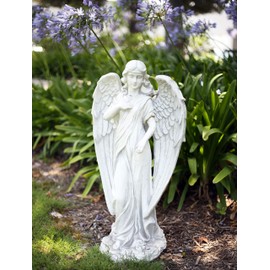 Alpine Corporation QFC104 Angel Statue Outdoor Garden, Patio, Deck, Porch-Yard Art Decoration, 16"L x 12"W x 31"H, Gray