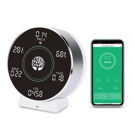 Air Quality Monitor Indoor,Wireless 8-in-1 IAQ Sensors:CO2 TVOC Temperature Humidity PM2.5 etc.LED Screen Battery Powered,App for Configure Data History,2.4Ghz WiFi Portable Meters for Travel
