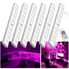 LAJOSO 48 LED Under Cabinet Lights Wireless, Dimmable Led Closet Light Rechargeable, Remote Control Kitchen Counter Lighting, 15 Color Changing RGB Bar Perfect for Bedroom Indoor Pantry Shelf,6 Pack