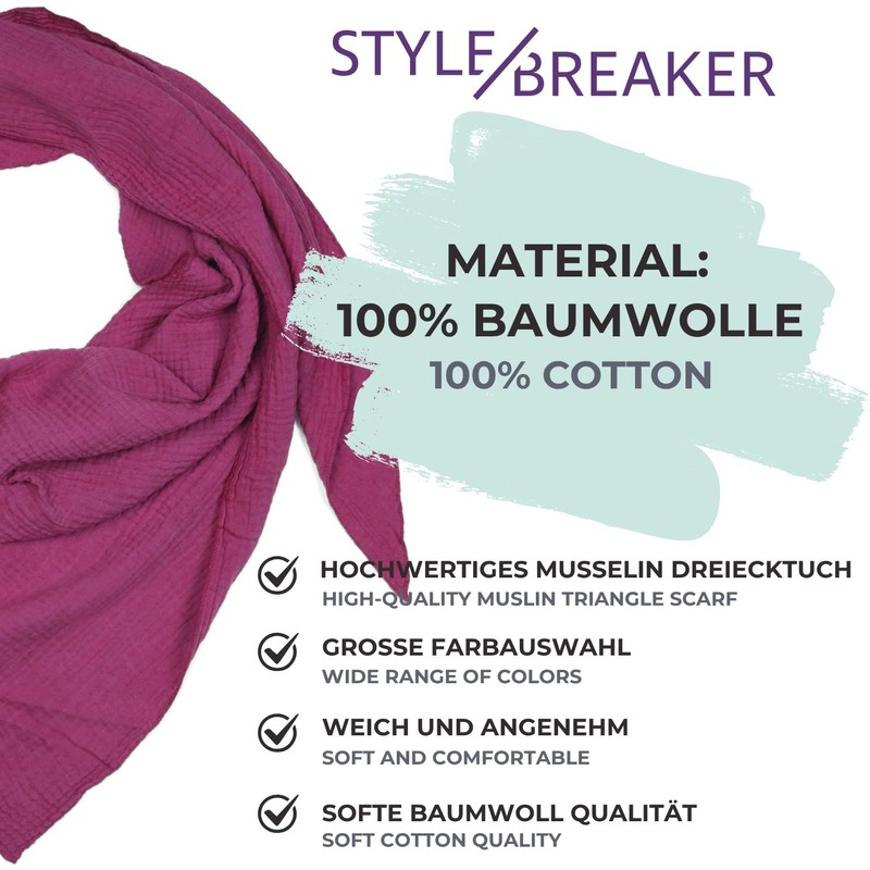 styleBREAKER Women's Muslin Triangular Scarf Made of 100% Cotton, Soft