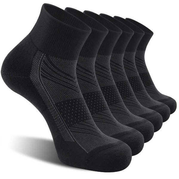CelerSport 6 Pack Men's Ankle Socks with Cushion, Sport Athletic Running Socks, Black, Large