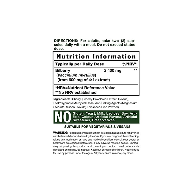Bilberry Extract Capsules | 2400mg | 200 Count | Vegan
