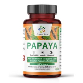 Organic Aura Papaya Capsules.150 Veg HPMC Capsules 1500mg per Serving.
