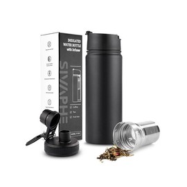 Tea Infuser Bottle With Removable Loose Leaf Tea Strainer Cup 18/8 Stainless Steel Portable Insulated Travel Tea Tumbler Black