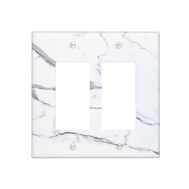 Lhdlnn White Gray Marble Light Switch Cover Decorative Grey 2 Gang Double Rocker Wall Plate Switchpalte Outlet Electrical Faceplate for Kitchen Bedroom Bathroom 4.6" x 4.5"