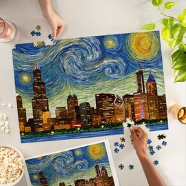 Lantern Press 1000 Piece Jigsaw Puzzle, Chicago, Illinois, Starry Night City Series