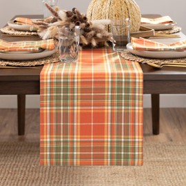 Elrene Home Fashions Hawley Plaid Harvest Fall/Thanksgiving Cotton Console Centerpiece/Table Runner, 13"x70"