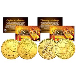 Sacagawea & Susan B Anthony 24K Gold Plated U.S. Dollar History Women 2-Coin Set