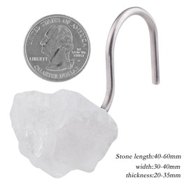 Amogeeli 4pcs Stainless Steel Shower Curtain Hooks with Raw Natural Rock Crystal, Decorative Crystal Stone Shower Curtain Hangers Set for Bathroom Bedroom