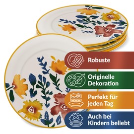 Lashuma Dinner Plates Ceramic Colourful Set of 4 Plates 15 cm Diameter Appetizer Plates Small Flower Festival