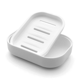 Plastic Soap Dish with Drainage,Soap Dishes Holder for Bathroom Shower，Keep Soap Dry and Easy Cleaning (White)