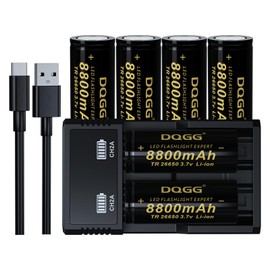 MLGBDC 6 pcs 26650 Rechargeable Battery, 8800mAh High Capacity, 3.7volt 26650 Battery for Headlamp Flashlight(6 Pack, with Charger)