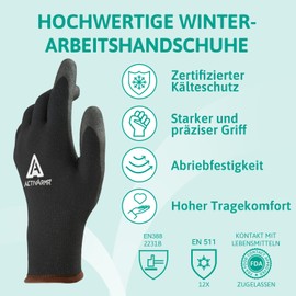 Ansell ActivArmr 97-631 Winter Work Gloves, Heat Resistant & Grip at Low Temperatures, Cold Protection Gloves, Gloves for Men and Women, Black Gloves, Size XL (1 Pair)
