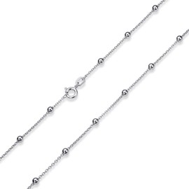 Materia Women's Ball Necklace 925 Silver - Silver Chain Ball Chain for Women Girls 1.3 mm in 40 45 50 55 60 70 cm, Sterling Silver, No Gemstone
