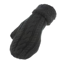 Soft Luxury Ladies Womens Girls Thick Cable Knit Cable Knit Thermal Fleece Lined Cold Weather Winter Ski Outdoor Accessories Hand Warmers Mittens Gloves Mitts, Christmas Birthday Gift (Black)