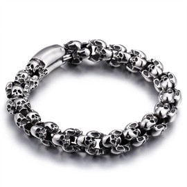 Men's Skull Biker Bracelet - 316L Stainless Steel with Metal Gift Box | Polished Silver | Blackstatic Collection