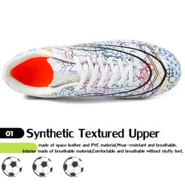 Beyondjuff Boys' Soccer Shoes Kids Firm Ground Soccer Cleats Girls Turf Shoes Outdoor Trainning Shoes Football Shoes White Big Kid 4US