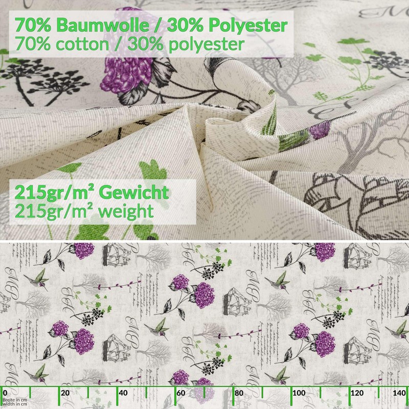 Fabric Tablecloth Washable Table Linen Tablecloth Cotton Polyester Hydrangea Purple