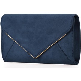 Venoline Faux Suede Women Evening Bag Foldover Clutch Purse Cocktail Prom Party Formal Envelope Handbag Navy Blue