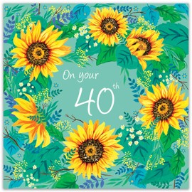 Twizler 40th Birthday Card for Women - Sunflowers Floral - Female Age 40 Year Old Happy Birthday Card for Her