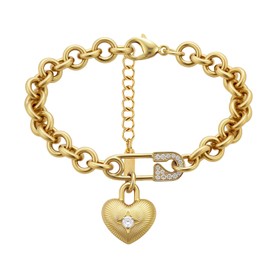 JATEBI Chunky Gold Heart Charms Bracelet for Women 14K Gold Plated Y2K Bracelet Stainless Steel Thick Statement Chain Link Bracelets for Lover Valentine's Day Birthday Christmas Jewelry Gifts