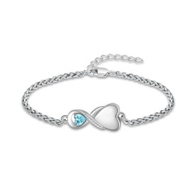 Heart Urn Bracelet for Women Ininfity Cremation Jewelry for Ashes Bracelet Keepsake Memorial Lockets for Human Ashes (Silver-Light Blue)