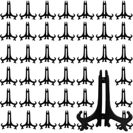 HEIHAK 40 Pack 6 Inch Black Plastic Easel Display Stands, Folding Plate Display Holder Stand, Picture Frame Stand Holder for Weddings, Home Decoration, Birthdays, Tables