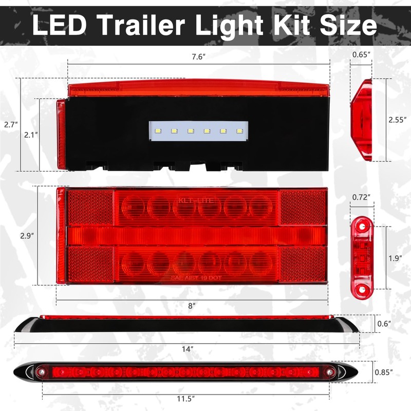 LINKITOM LED Submersible Rectangular Trailer Tail Light Kit, Super Bright