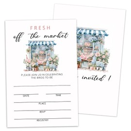 Bridal Shower Invitations with Envelopes, Fresh Off The Market, 25 Fill In Florist Themed Invites for Mr and Mrs New Couples, Wedding & Bridal Shower Party Favor Decorations -N18