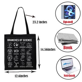 PWHAOO Science Teacher Tote Bag Branches Of Science Tote Bag Science Nerd Tote Bag Science Lover Gift, Branches of Science Tote, 14.17" x 12.6"