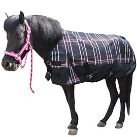 Gallopoff 600 Denier Ripstop Mini Horse Blanket - 0g Fill Lightweight, Waterproof Breathable Miniature Pony/Donkey Turnout Rain Sheet Redplaid 39