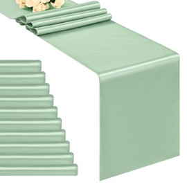 10-Pack Sage Green 12 x 108 inches Long Premium Satin Table Runner for Wedding, Decorations for Birthday Parties, Banquets, Graduations, Engagements, Table Runners fit Rectange and Round Table