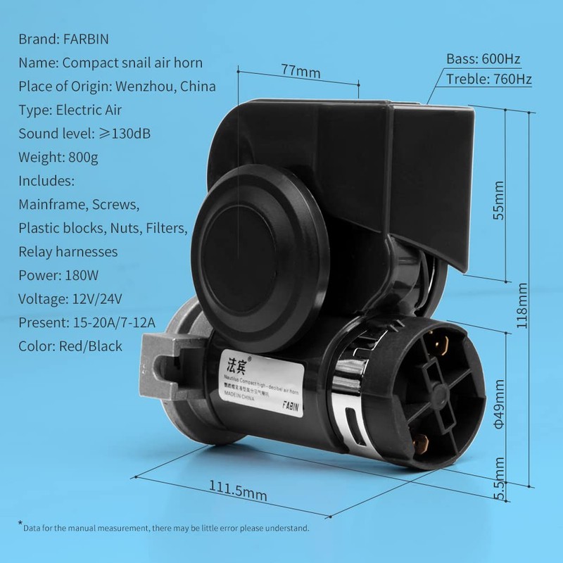 FARBIN Compact Air Horn with Compressor Snail Electric Car Horn
